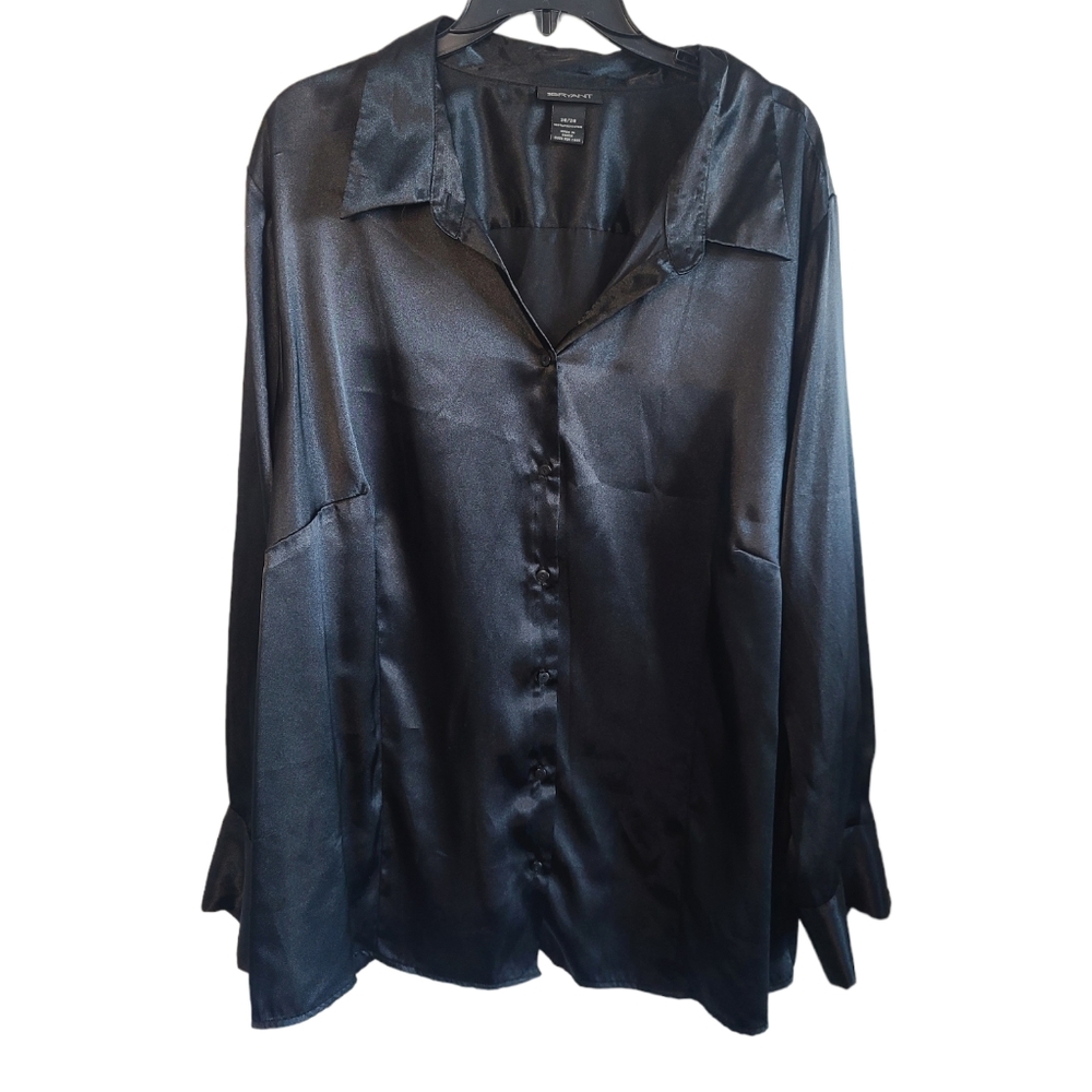 Lane Bryant Vintage Silky Black Button Down Blouse 26/28